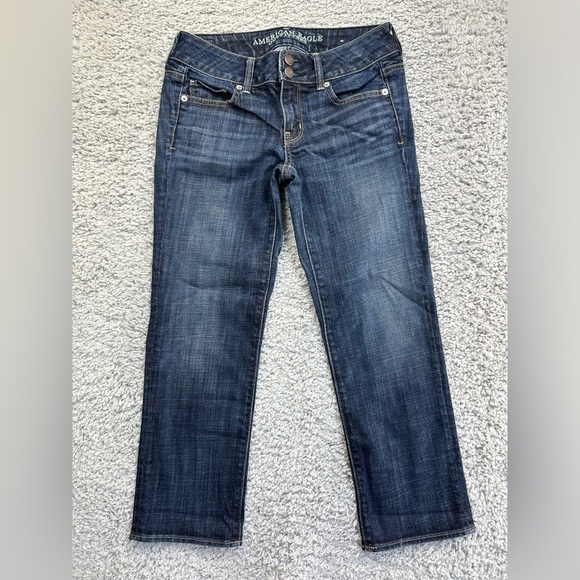 American Eagle Jeans Womens 2 Artist Crop Stretch Dark Wash Casual Denim Classic - Picture 1 of 5